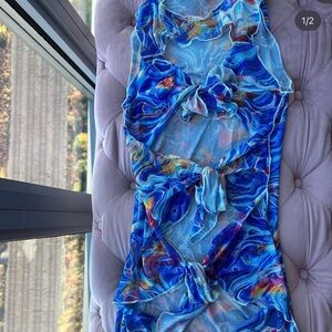 Vibrant Blue and Multicolor Mesh Dress